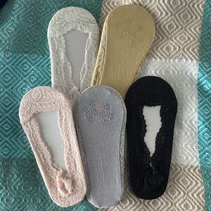 Elegant Lace No-Show Socks Set - Black, White, Pink, Gray, Tan